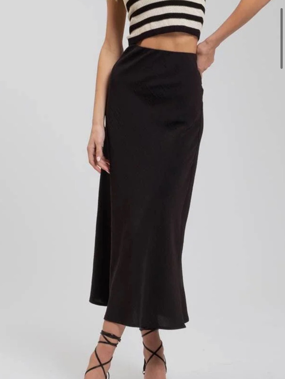 The Workshop Studio - Black High Waist Slip Midi Skirt